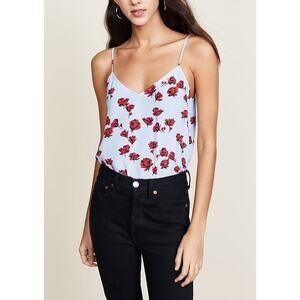 EQUIPMENT Layla Floral Print Silk Cami Tank Womens XS Blue Red Spaghetti Strap